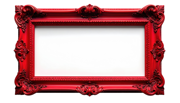Red ornate picture frame against black background