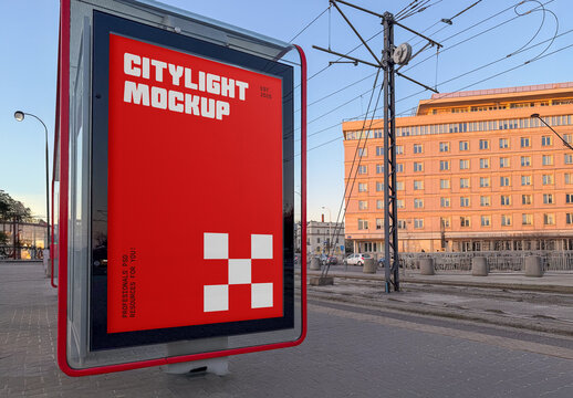 Bus Stop Poster at Day Mockup