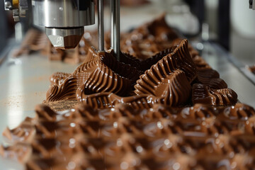 A sophisticated food 3D printer creating intricate chocolate sculptures, highlighting the precision and detail of the technology