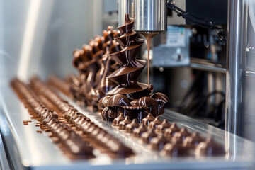 A sophisticated food 3D printer creating intricate chocolate sculptures, highlighting the precision and detail of the technology