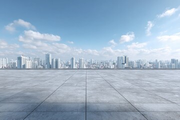 Fototapeta premium Empty rooftop overlooking a city skyline (2)