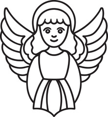 Simple line drawing of an angel with outstretched wings outline vector illustration