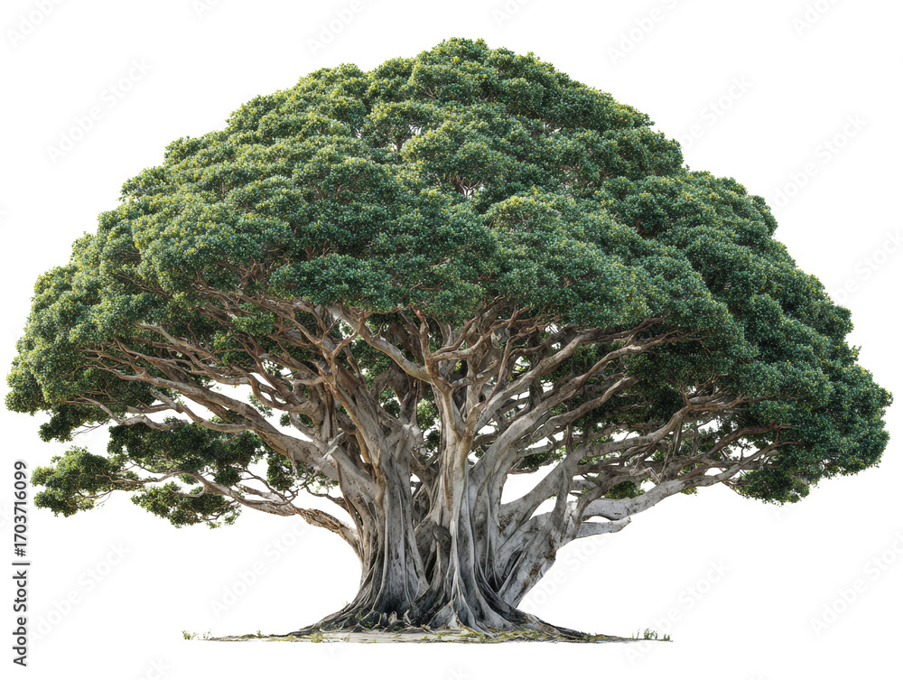 Poster Majestic Banyan Tree with Extensive Canopy Isolated on Transparent Backdrop for Design Projects