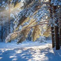 Silent Forest Scene with Snow-Covered Branches