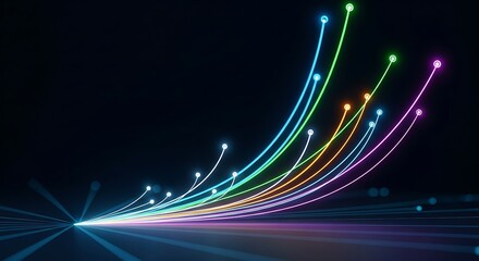 Energetic abstract digital network connection with colorful light trails