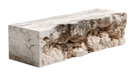 Striking geometric stone formation on a transparent field, a blend of raw texture and precise