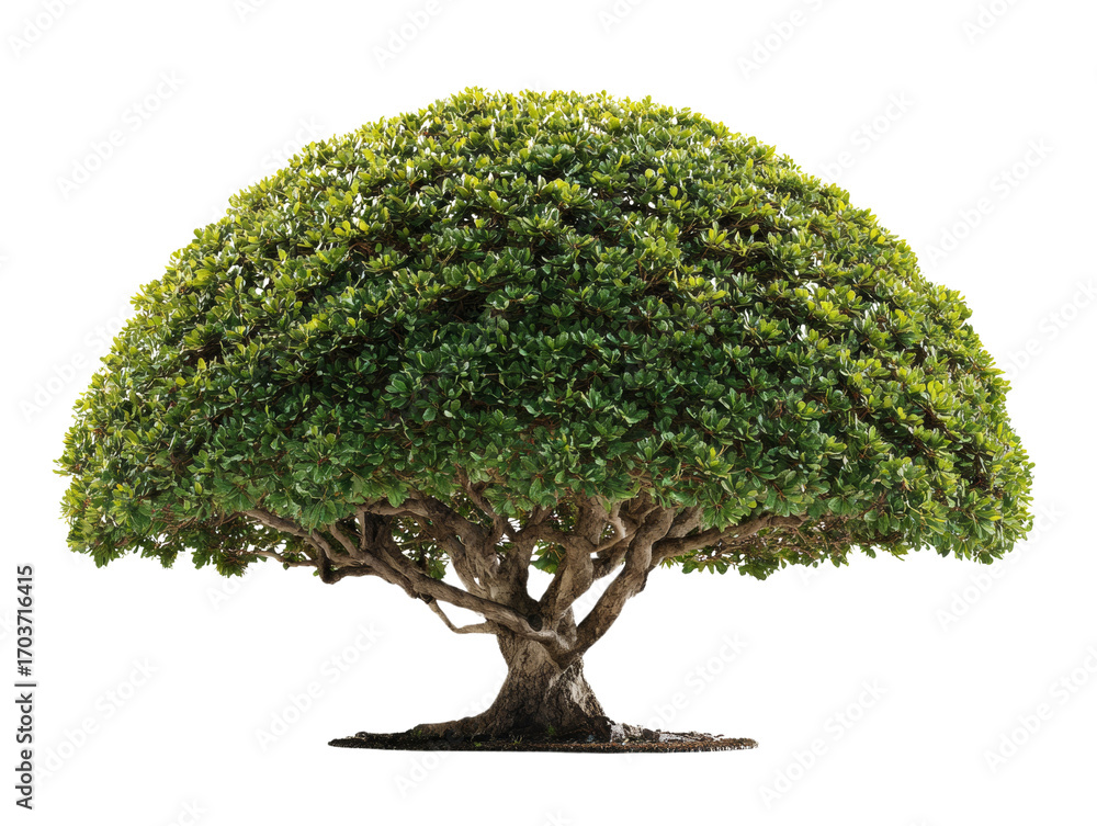 Poster magnificent topiary tree with verdant foliage and intricate branch structure isolated on