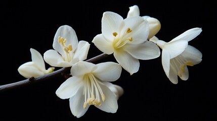 Fototapeta premium Delicate white blossoms on a dark twig