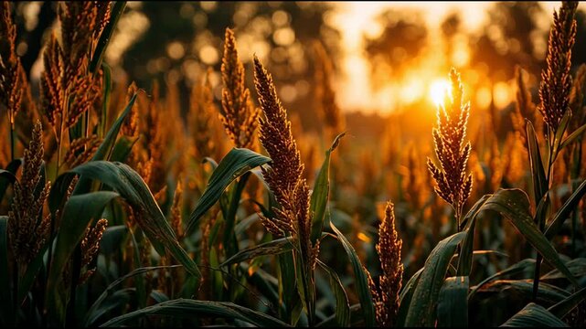 Proso millet at sunset