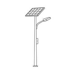 Solar-powered lighting system, streetlight, self-sufficient solution. Energy-saving lantern vector line icon