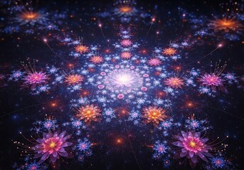 Fototapeta premium Colorful fractal flowers on cosmic background with intricate patterns and vivid details