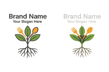 logo of a fork, plant, sprout, root, healthy eating, agriculture, farming, gardening, organic food