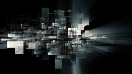 Obraz premium Abstract digital city or network concept with lines and geometric shapes on a dark background. Technology and data visualization.