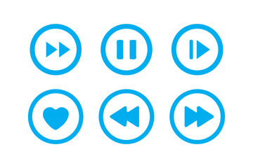 Media Control Icons Set, Play, Pause, Forward, Rewind, Stop Symbols, Multimedia User Interface Buttons, Media Playback Controls