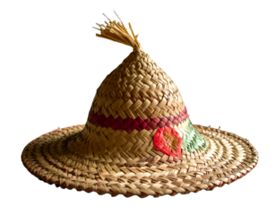 Hand-knitted hat from palm leaves, made in Thailand.