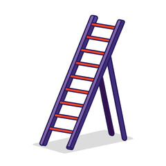 A vibrant purple ladder with orange rungs stands ready for use