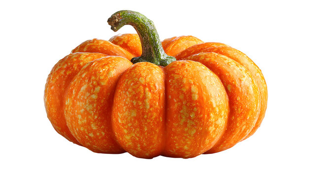 Pumpkin isolated with bright orange tones and natural stem, festive autumn look, isolated on white background