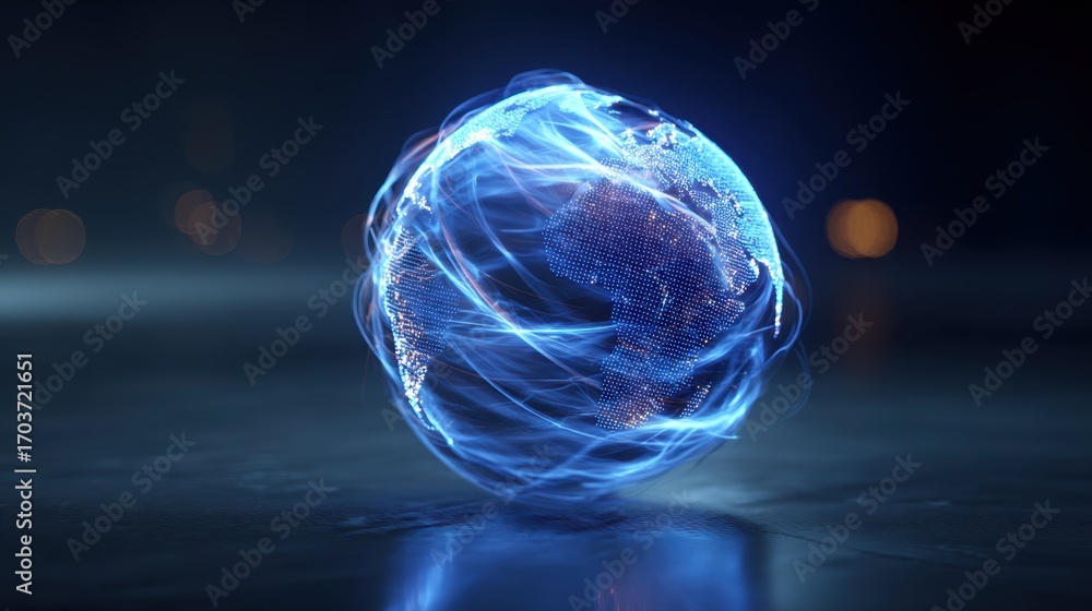 Aufkleber glowing earth with dynamic light trails representing global connectivity and technology innovation i