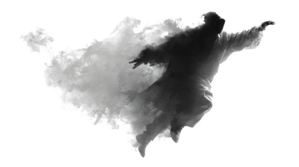 Realistic ghost shadow with smoky phantom effect, isolated on white background