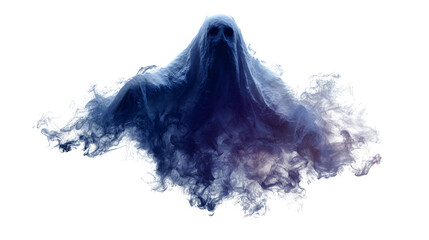 Realistic ghost shadow with smoky phantom effect, isolated on white background