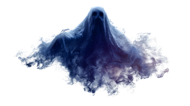 Realistic ghost shadow with smoky phantom effect, isolated on white background