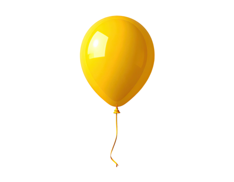 A bright, glossy, yellow balloon,  isolated against a black background.  Its inflated form is smooth and rounded, with a slightly tapered,  curved string