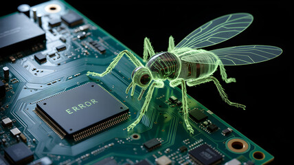 Digital bug crawling on circuit board causing error