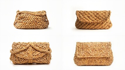 Four different types of woven bags background design layers style illustration figure colorful backgrounds expression cartoonish gesture composition emotion motion depth elements creative