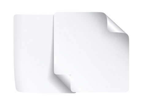 Two sheets of blank white paper, slightly overlapping, with curled edges