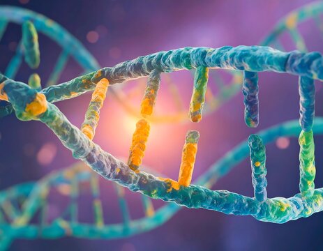 DNA double helix with highlighted breakage