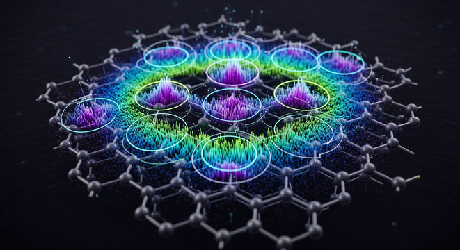 Abstract futuristic concept of quantum mechanics showing energy levels and wave functions on a nanotechnology lattice