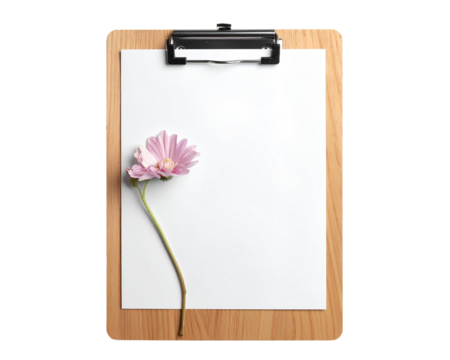 clipboard with paper and flower