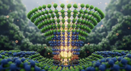 Abstract molecular lattice structure glowing with energy, a conceptual vision for the future of sustainable nanotechnology