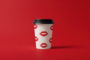 Single coffee cup with red lips design