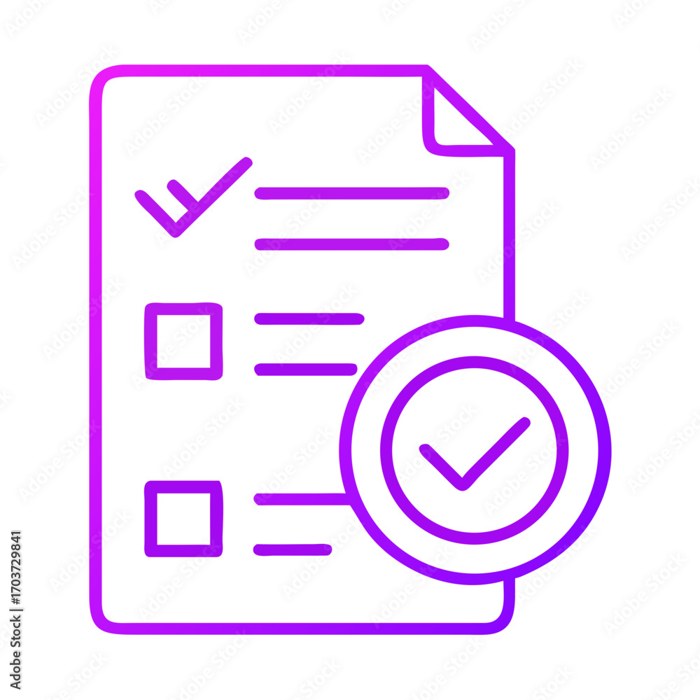 Poster checklist with verified items and check marks in purple outline
