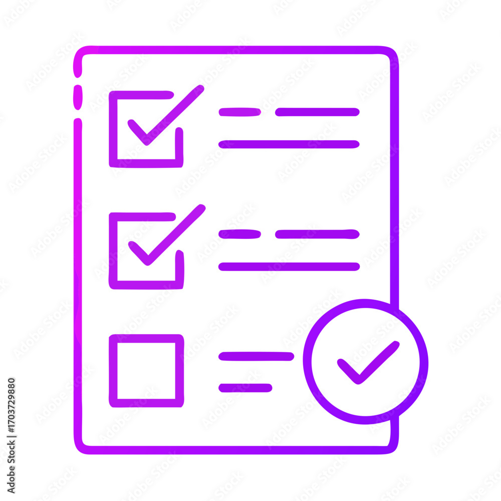 Poster hand-drawn checklist with checkmarks and empty boxes in purple