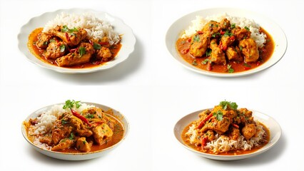 Four plates of food on a white background backgrounds composition design style motion layers cartoonish movement figure emotion depth creative elements illustration colorful expression