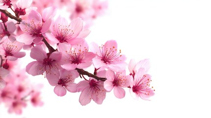 Obraz premium Beautiful Pink Cherry Blossom Flowers on a White Background