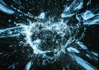 ハート形の青い水しぶきの3dイラスト