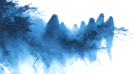 Watercolor ghost painting with soft eerie atmosphere, isolated on white background