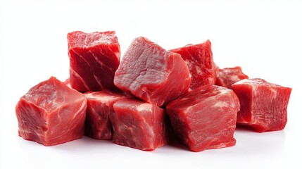 Fototapeta premium Fresh, high-quality chunks of raw beef, ideal for various culinary creations and delicious recipes.