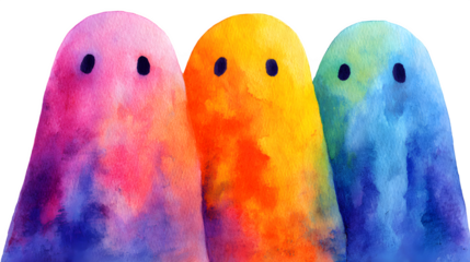 Watercolor ghostly painting in pastel spooky tones, isolated on white background
