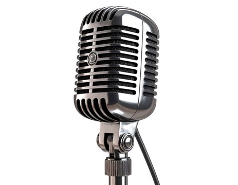 Polished chrome vintage microphone against black background