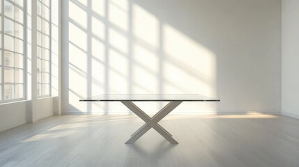 Modern glass table in a sunlit minimalist room