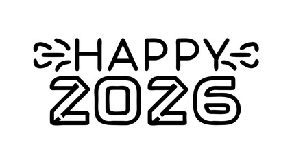 Happy 2026 decorative text design isolated on a solid plain white background.