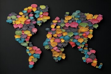 World map composed of colorful speech bubbles