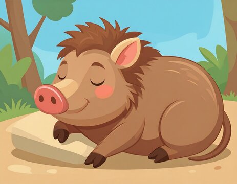 Cute sleeping wild boar in a jungle setting - Powered by Adobe