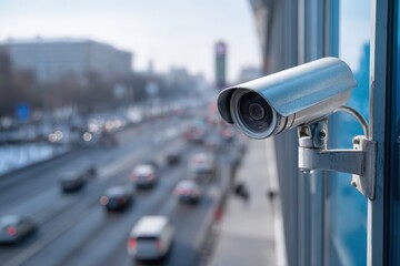 Security camera overlooking a busy city street