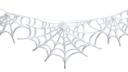 White spider web delicate cut-out strands for decor, isolated on white background
