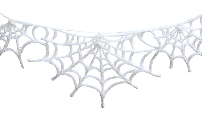 White spider web delicate cut-out strands for decor, isolated on white background
